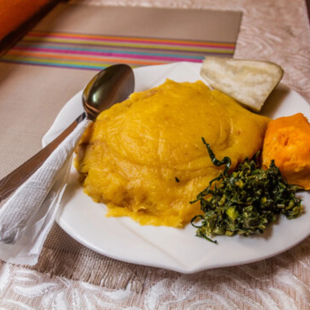 Matooke, sweet potato, pumpkin, and sukuma.
